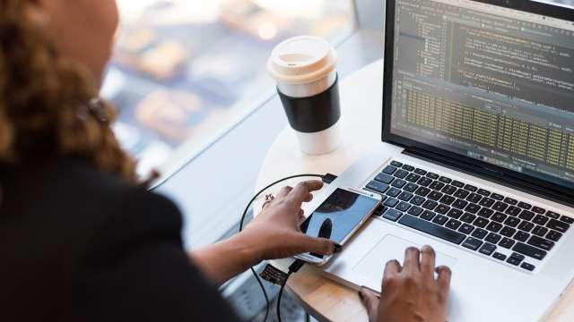 Woman working in coffee shop