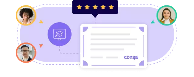 Certificate, five star reviews, and graduation cap icon