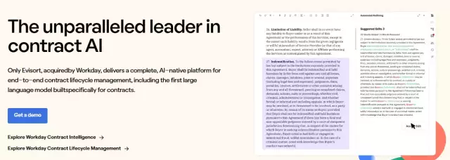 Homepage of Evisort’s automated contract review software.