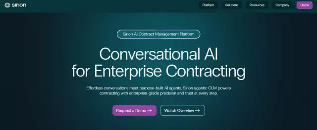 Sirion AI contract lifecycle management tool homepage.