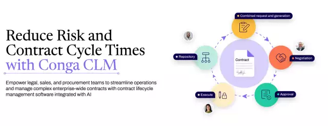 Homepage of Conga CLM, the leading AI contract analysis platform for businesses.