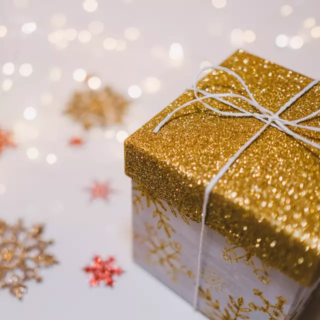 Closeup of a wrapped gift