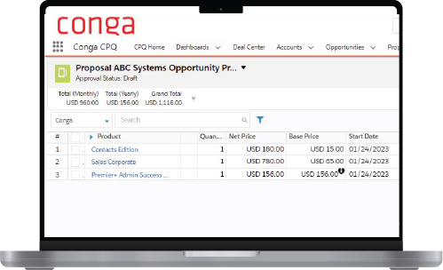 Conga CPQ product interface