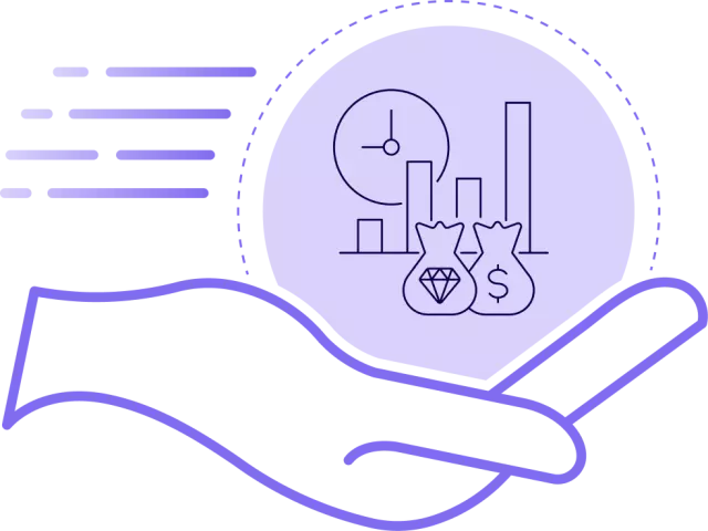 Hand holding icons representing growth