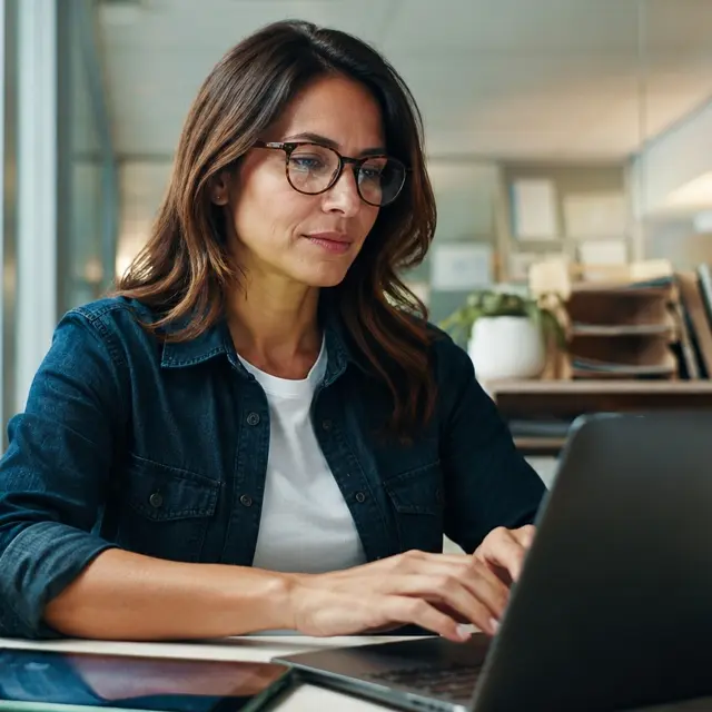 Professional at a laptop using enterprise document automation.